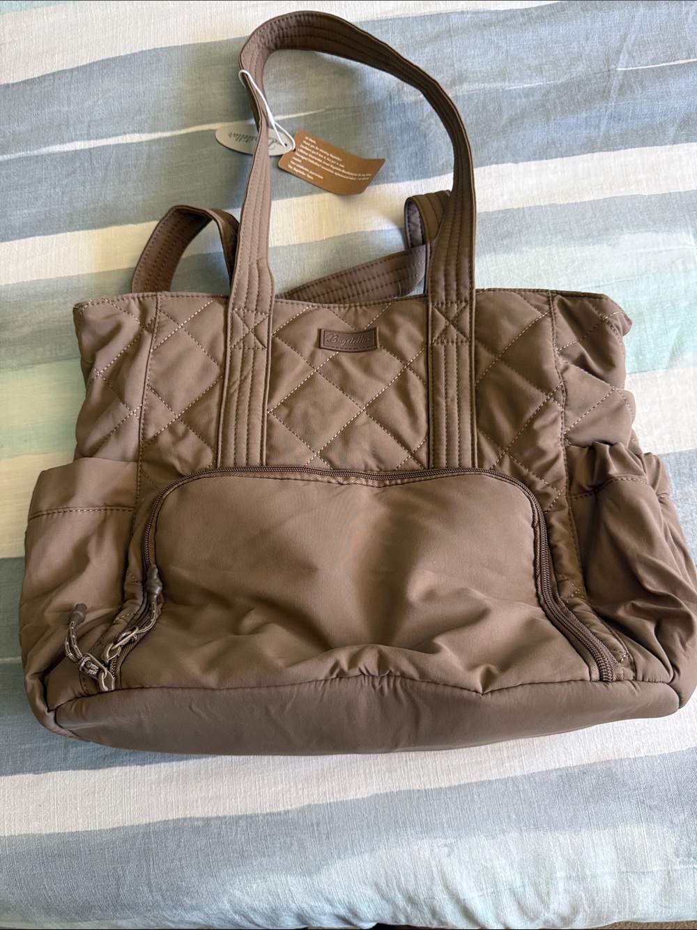 Quilted Everyday Tote in Brown with wallet/pouch and built in lunch box